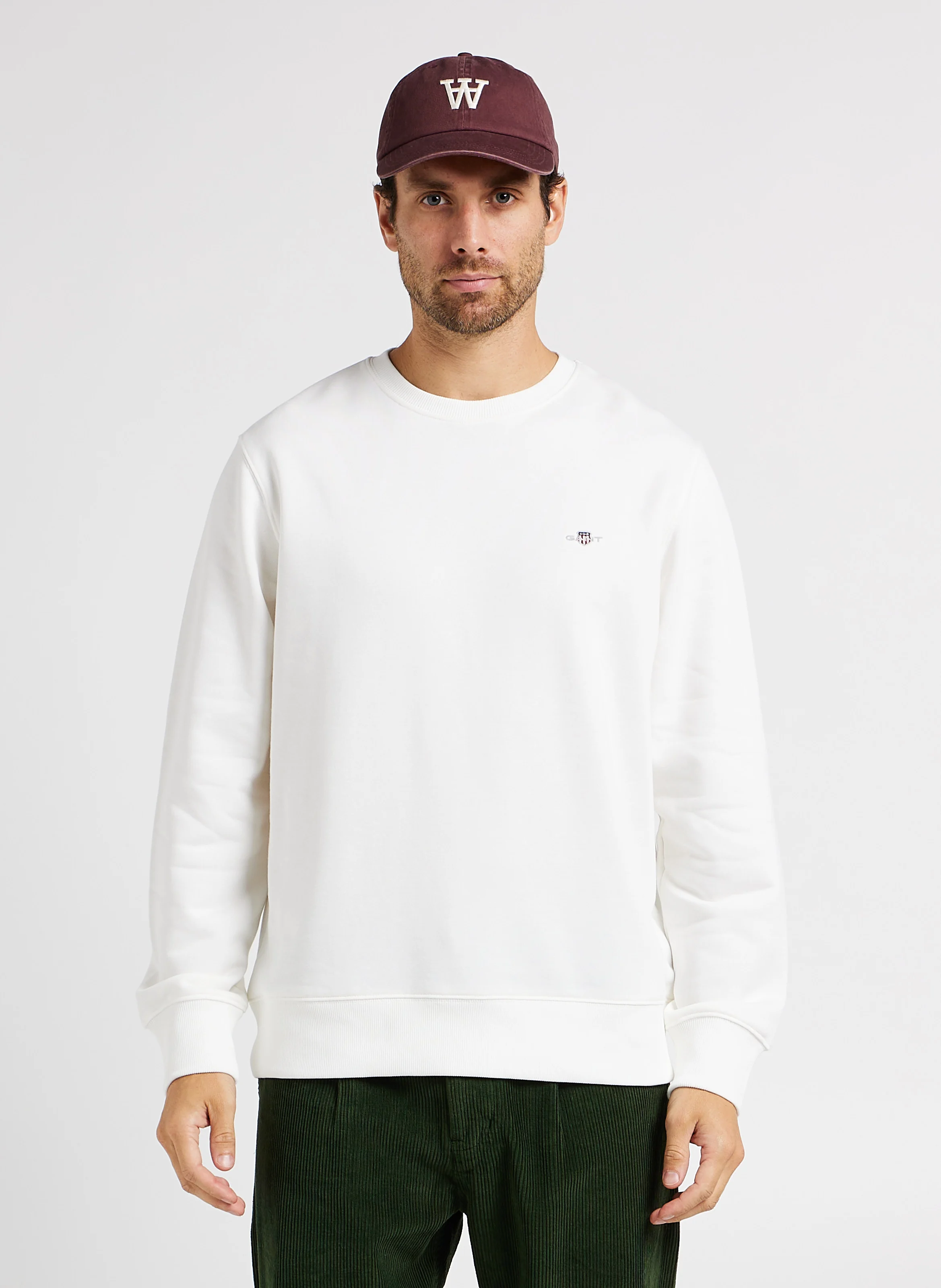 Sweatshirt col rond en coton mélangé| Beige