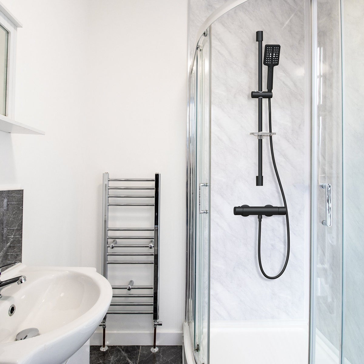 EMKE Doucheset – Doucheset met handdouche, zeephouder, 3 straalsoorten, 72 cm glijstang, 150 cm slang, zwart