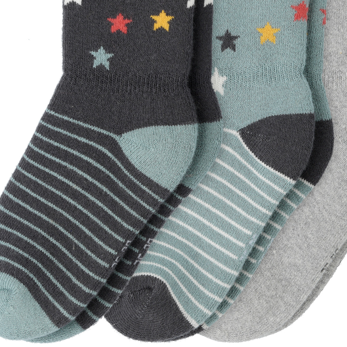 Topomini 3 Paar Baby Frottee-Socken im Set salbei / dunkelgrau / hellgrau