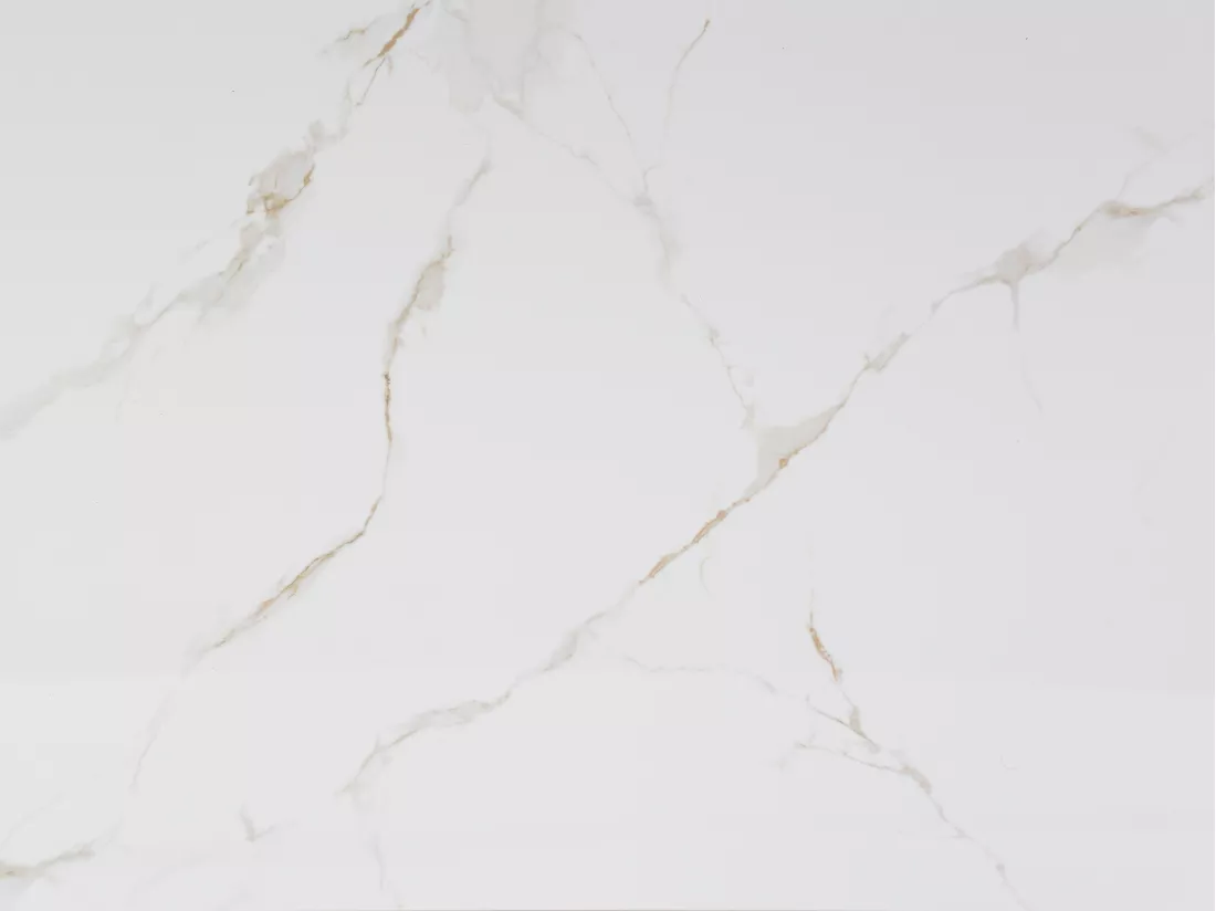 Table à manger extensible 6 à 10 personnes en céramique, verre trempé et métal - Effet marbre blanc et Doré - XERENA de Maison Céphy