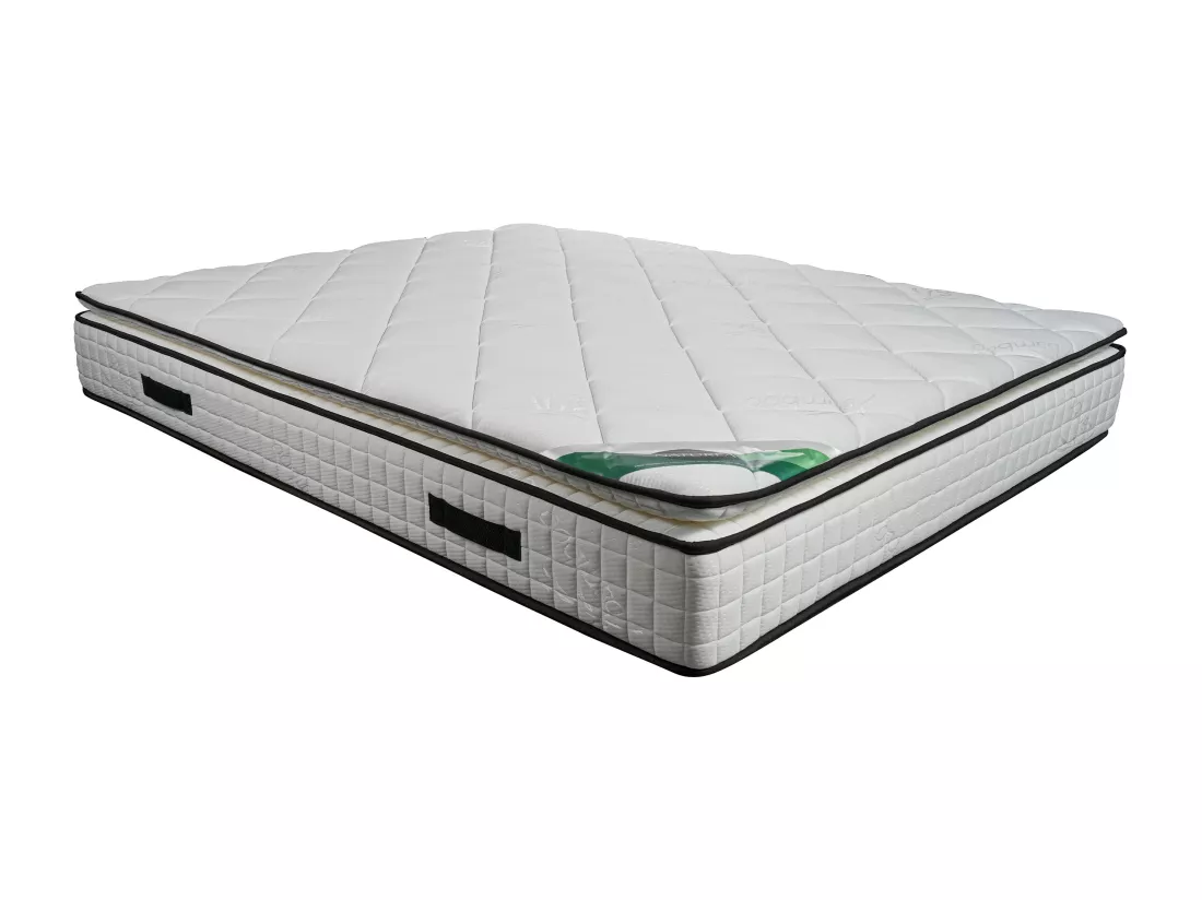 Ensemble 140 x 190 cm sommier coffre blanc + matelas mousse et coutil bambou ép.23cm - ADANA de NATUREA