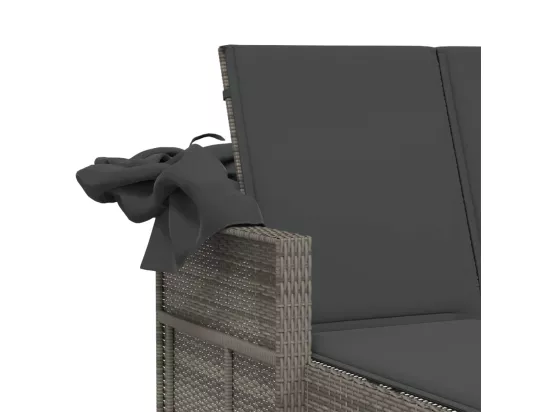 Chaise longue double et auvent et coussins gris résine tressée