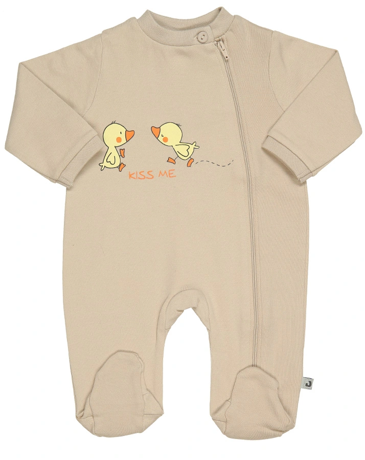 Langarm-Strampler KISS ME BIRDS mit Fuß in beige