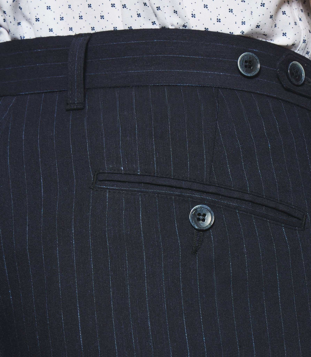 Pantalon chino à rayures en lin bleu marine PLAISANCE