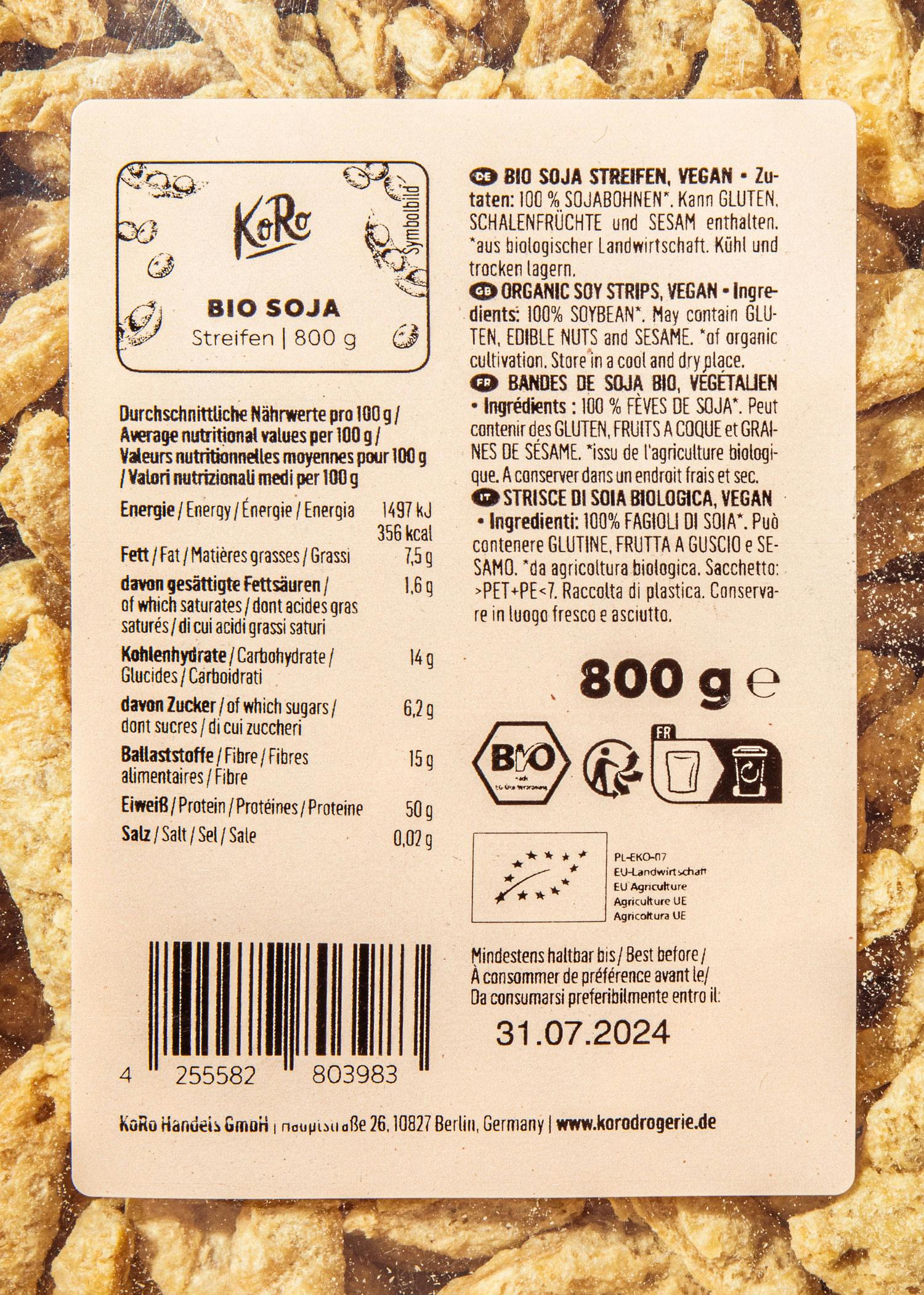 Bio Soja Streifen 800 g