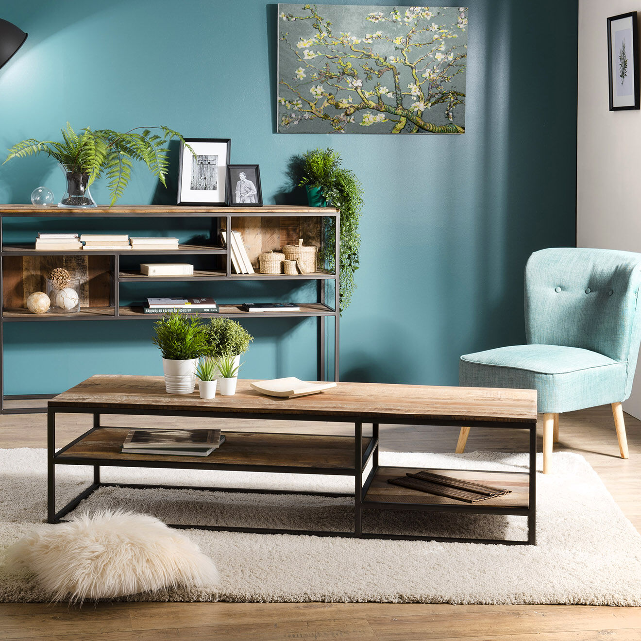 Macabane Table basse avec tablettes Sixtine teck - 150x50x40.5 cm