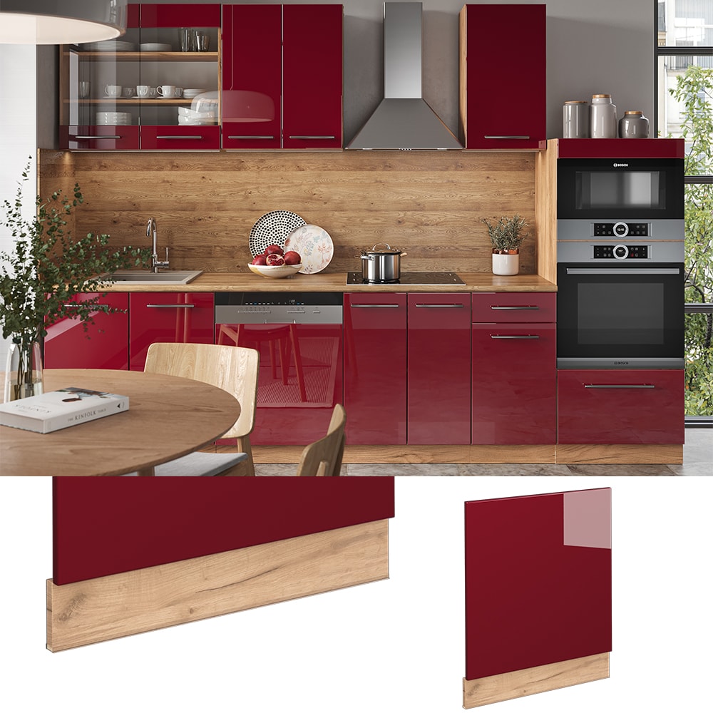 Vicco Geschirrspülerblende Küchenschrank Küchenmöbel Fame-Line Eiche Rot Bordeaux modern 60 cm Küche Einbauküche Geschirrspüler Blende Küchenzeile Hochglanz