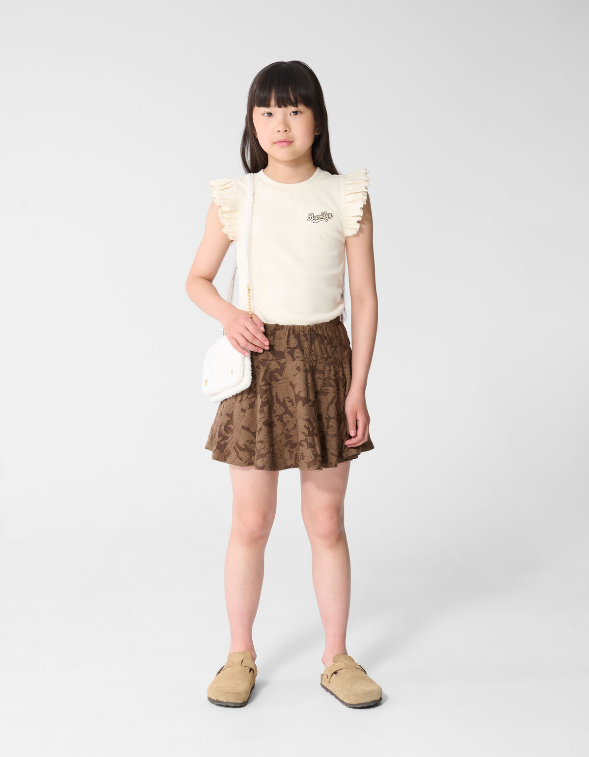 Brooklyn Ruffle Rib Top Gebroken Wit