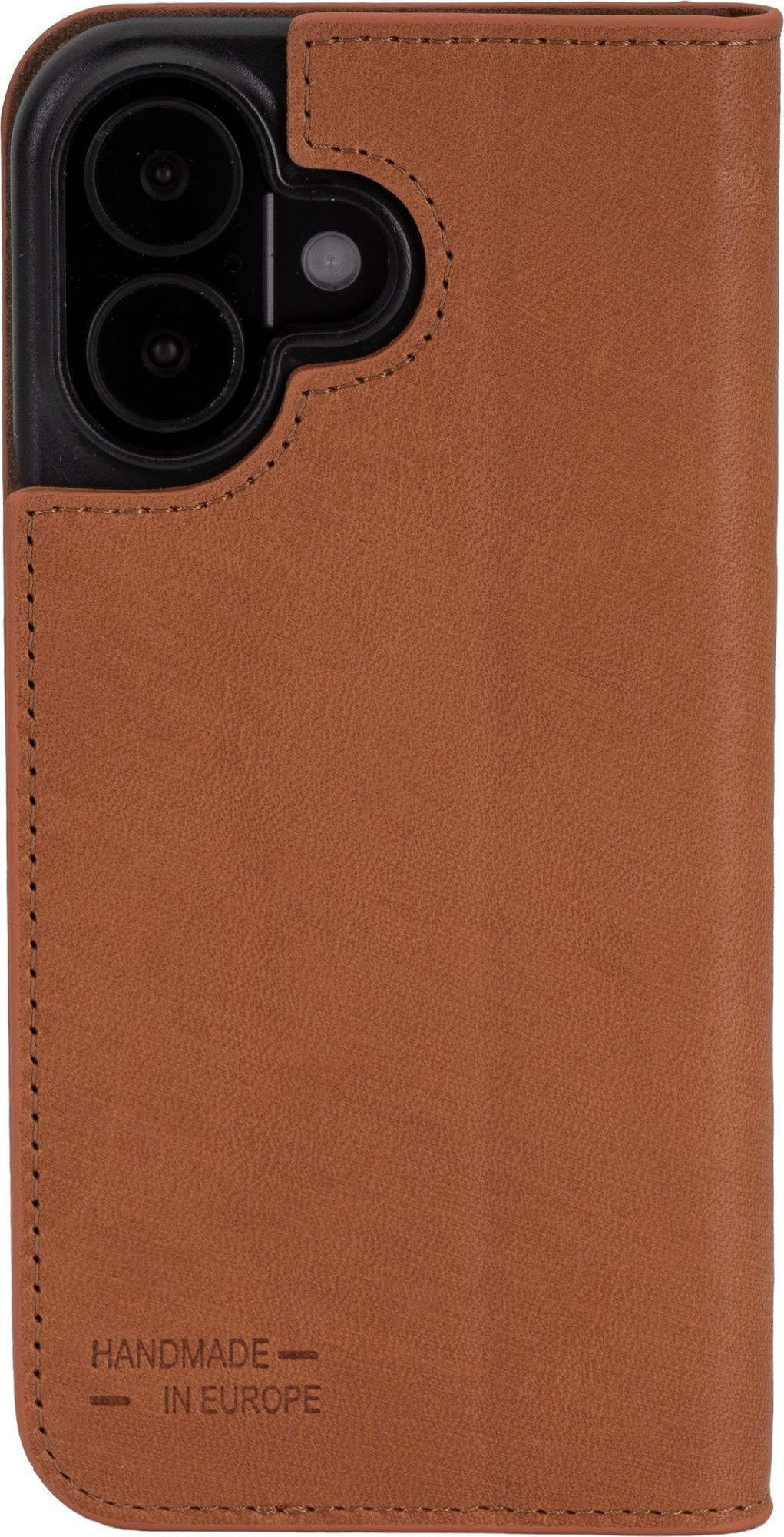 iPhone 17 Echtleder Bookcase Hülle Tegel (11127) - Braun (Cognac)
