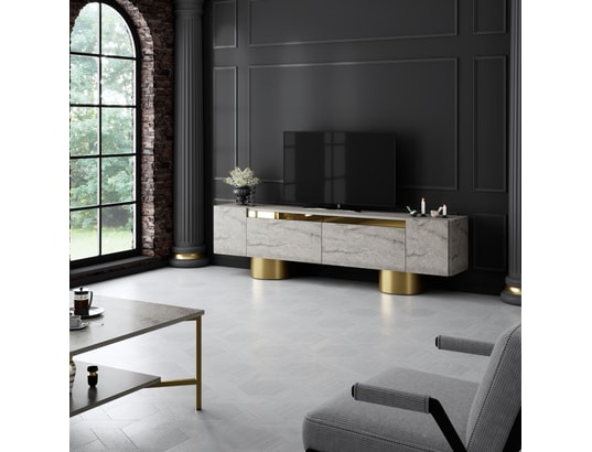 CONCEPT1 - Meuble TV Bohem - Travertin, Or 180 x 50 x 30