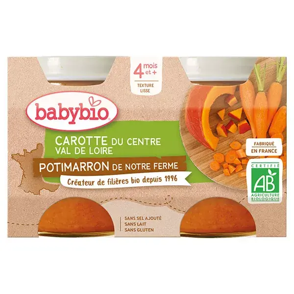 Babybio Vegetais Orgânicos de Cenoura e Abóbora em Vaso +4m 2 x 130g
