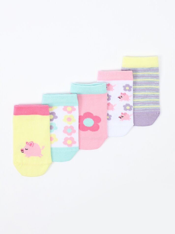 Pacote com 5 pares de meias com estampa floral - Sortidas