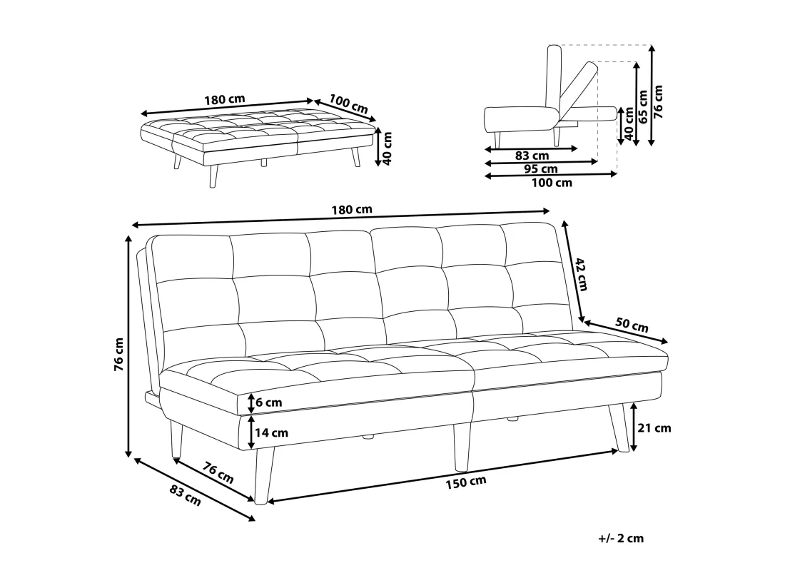 Canapé convertible 3 places en tissu bleu cobalt RONNE