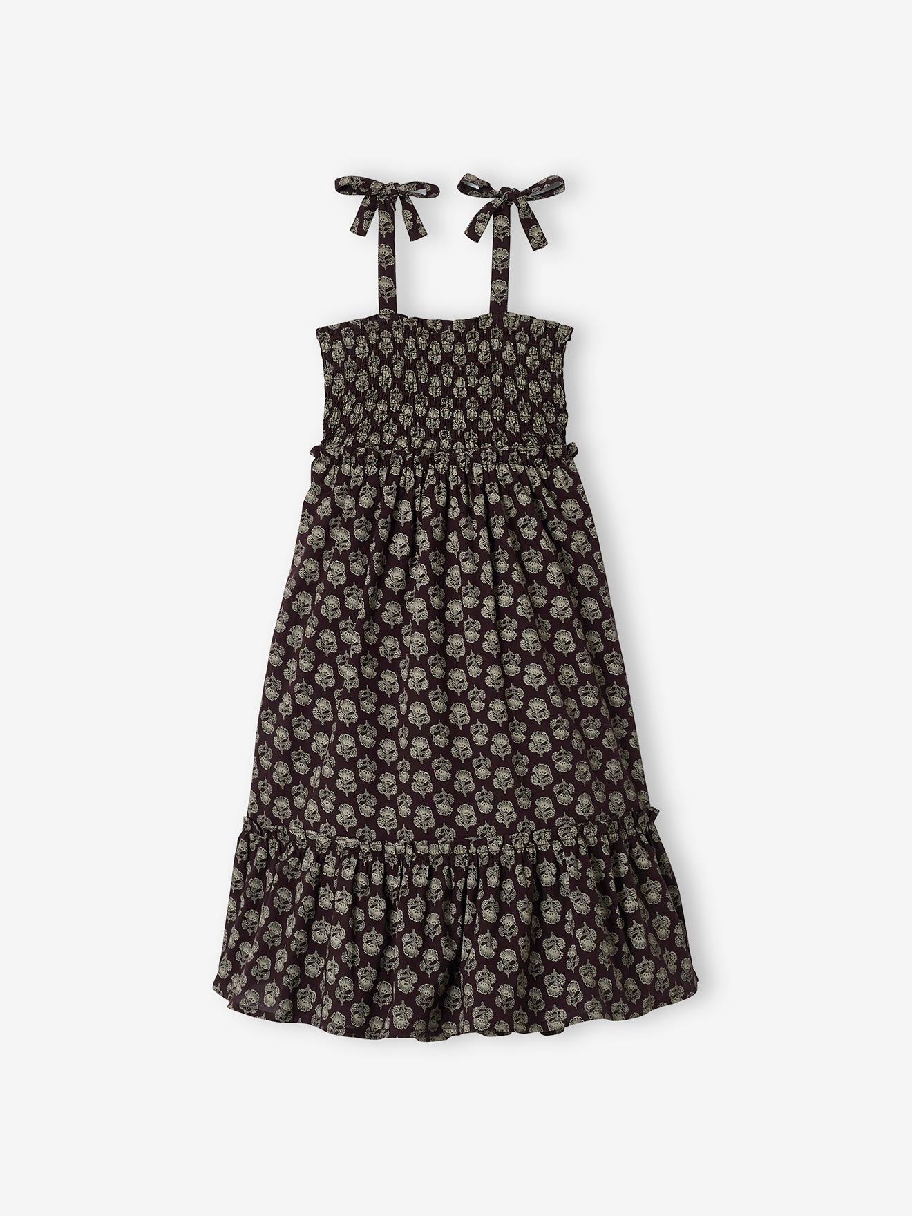 Vestido longo com alças finas e bata para meninas, cinza escuro