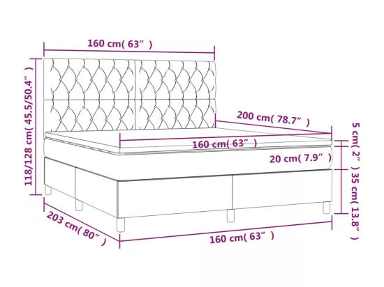 Sommier tapissier matelas et LED Bleu foncé 160x200 cm Velours