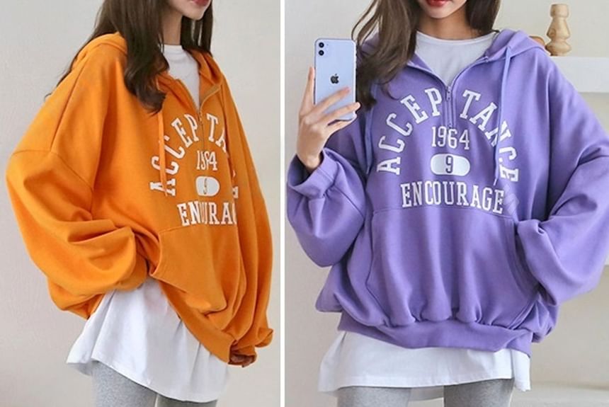 Chubby Girl - Losse hoodie met halve rits en letters