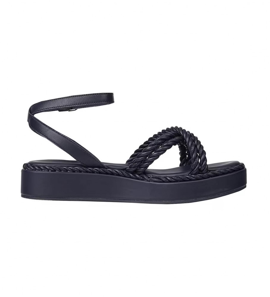 Sandálias Tommy Hilfiger de couro com tira no tornozelo e cordão, azul-marinho