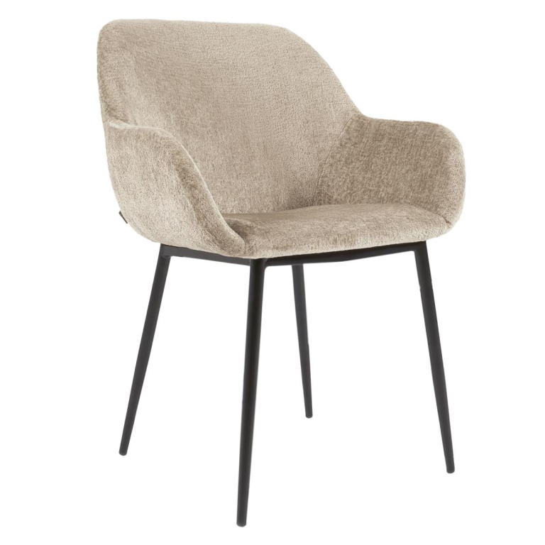 Kave Home Konna eetkamerstoel met stalen onderstel Beige Chenille
