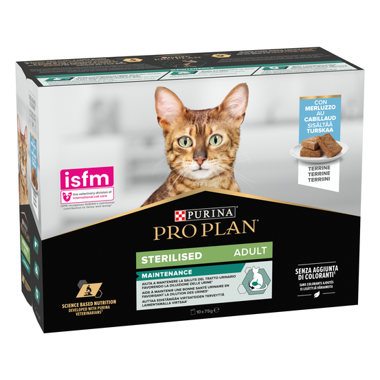 Terrine stérilised maintenance cabillaud pour chat 10x75g