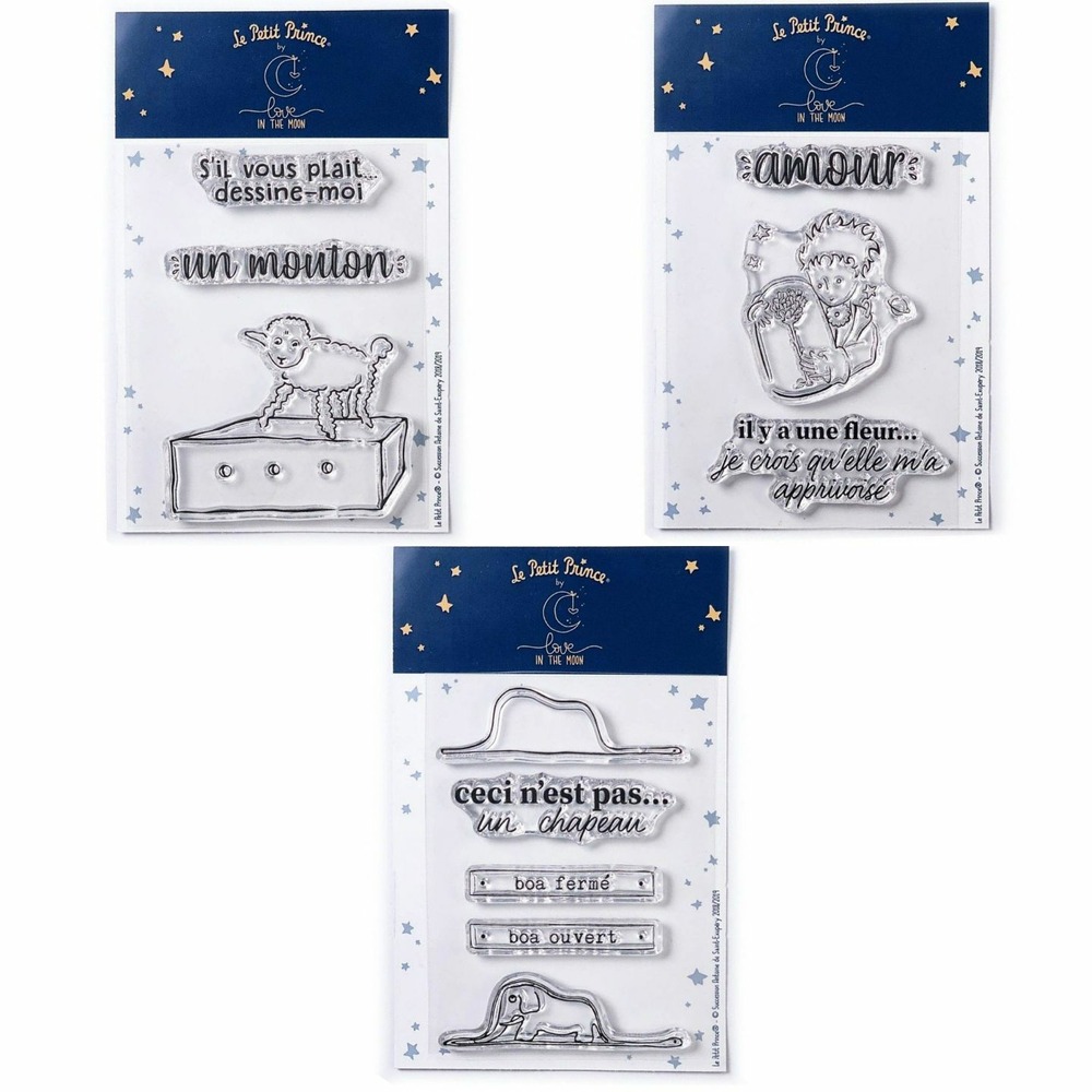 11 tampons transparents le petit prince et mouton + fleur + boa eléphant