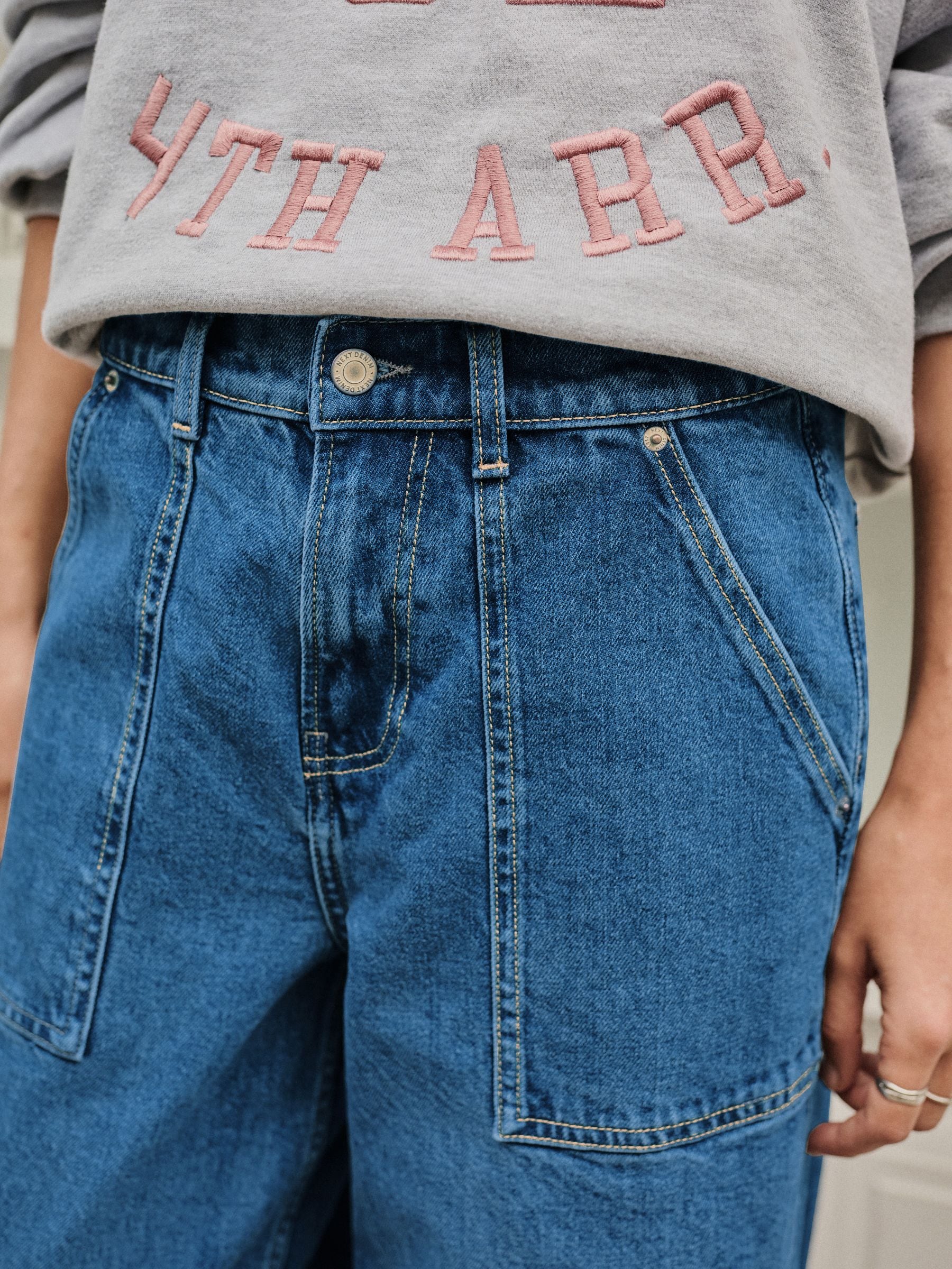 Donkerblauw - High Rise Utility Wijde pijpen Jeans