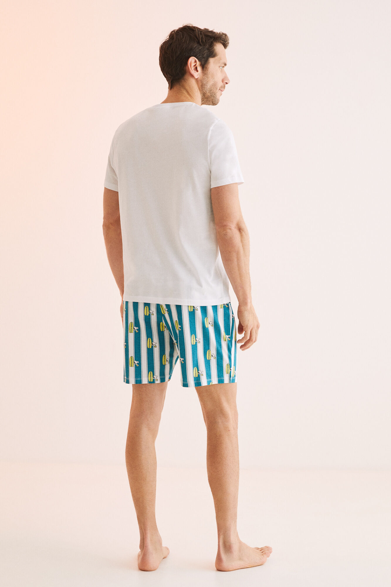 Pijama curto masculino 100% algodón Snoopy surf - bege