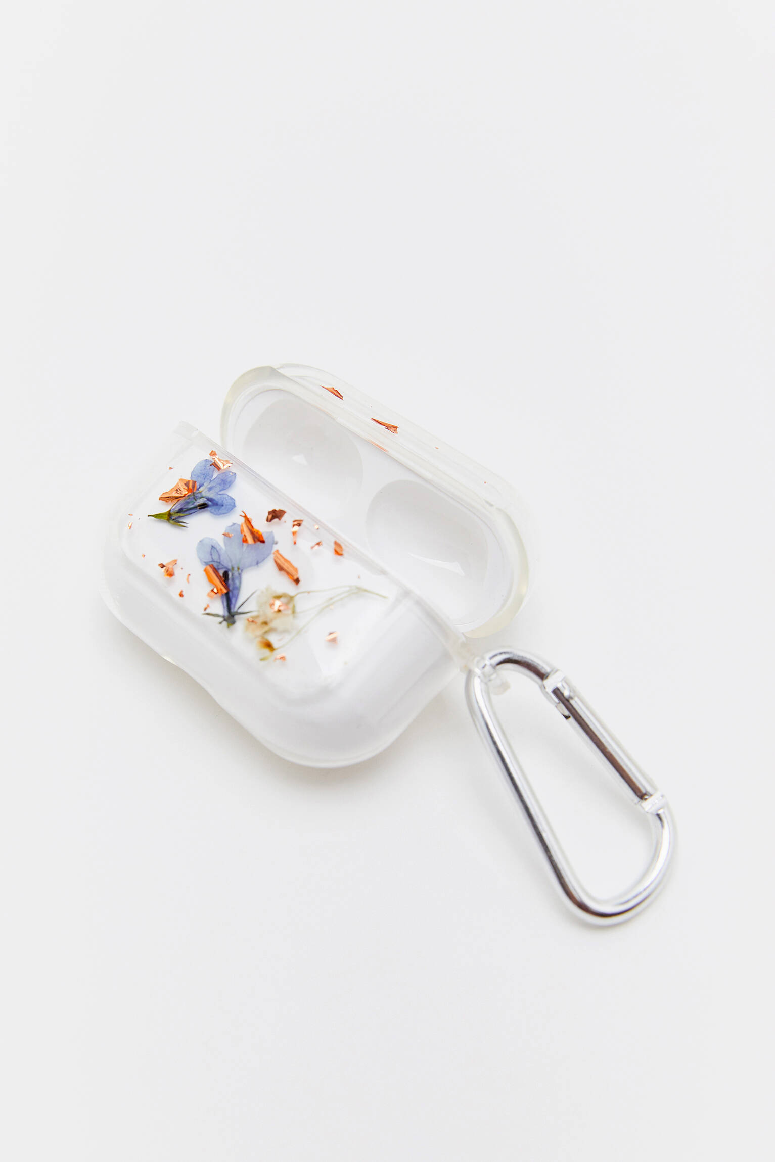 CAPA TRANSPARENTE PARA AIRPODS COM ESTAMPA DE FLORES - AZUL
