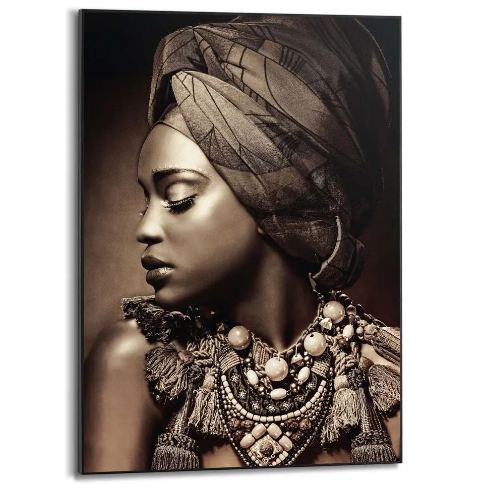 Schilderij Afrikaanse Vrouw - 70x50cm - Bruin