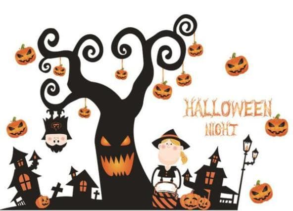 Vægdekoration med Halloween motiv, Skræmmende træ 60x90cm