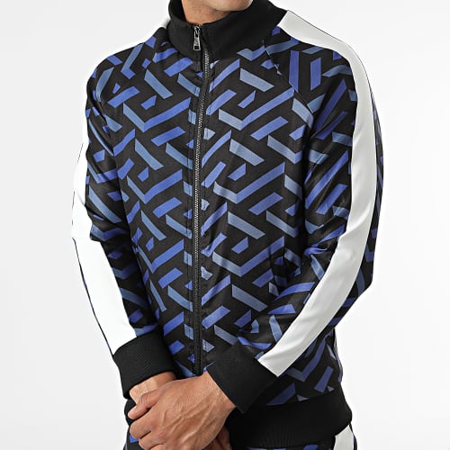 Ensemble Veste Zippée Et Pantalon Jogging A Bandes UP-ES-88 Noir Bleu Marine