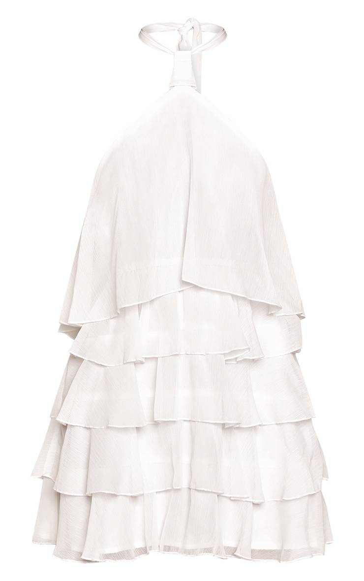 Blanc Robe Courte À Volants En Mousseline Col Licou