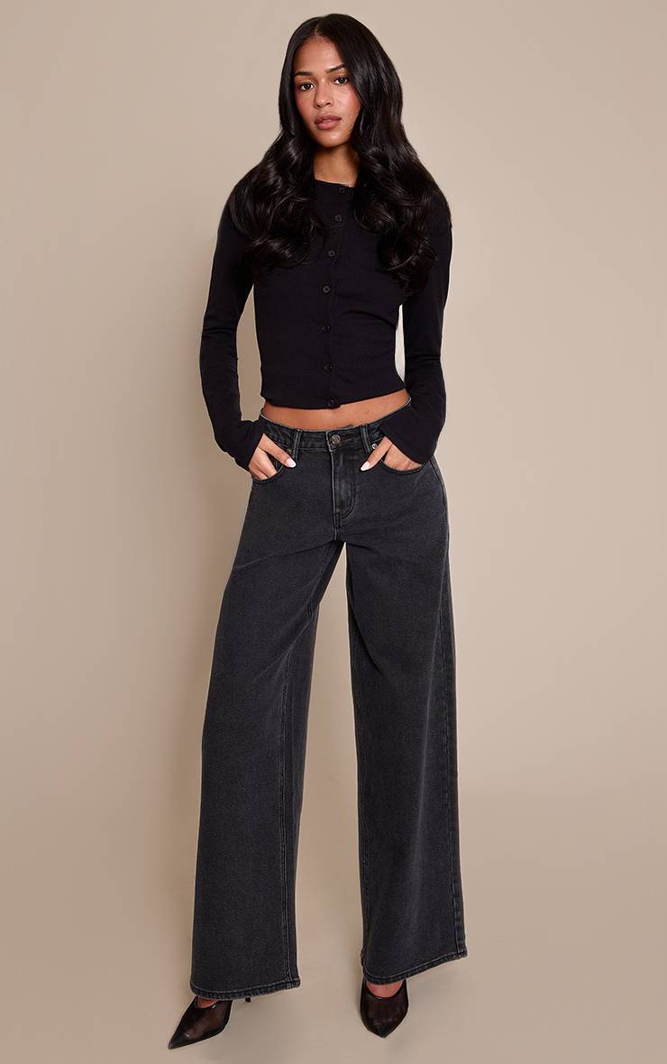 Noir Délavé Jean Large Taille Mi-haute Stretch Pour Grandes Tailles