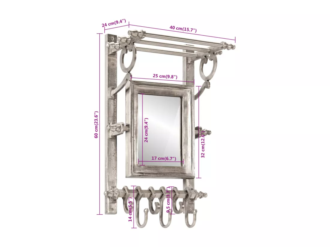 Porte-bagages avec cintres mural aluminium