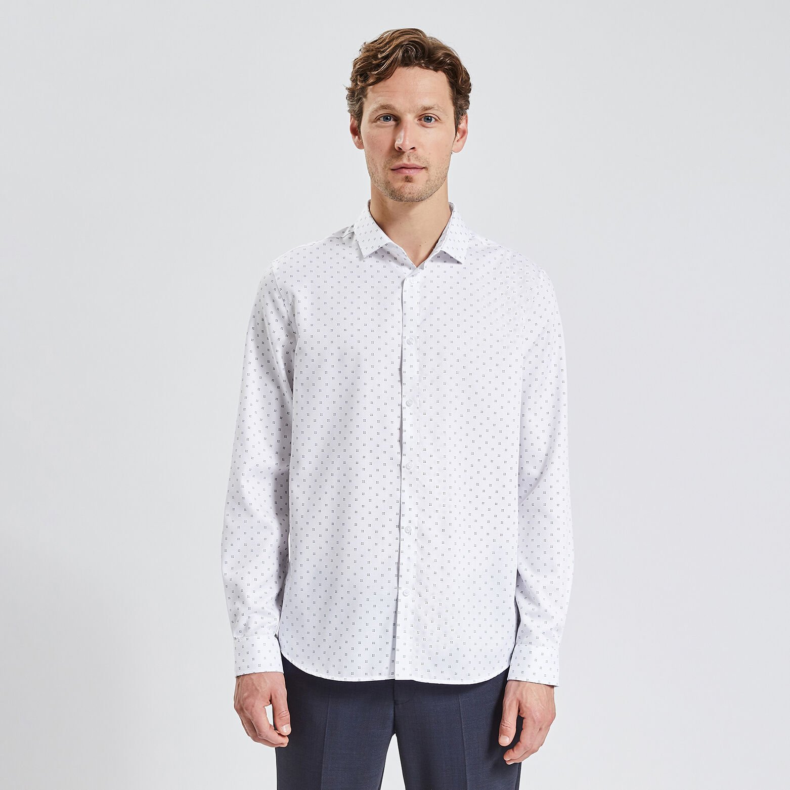 Chemise regular sans repassage coton jacquard Blanc