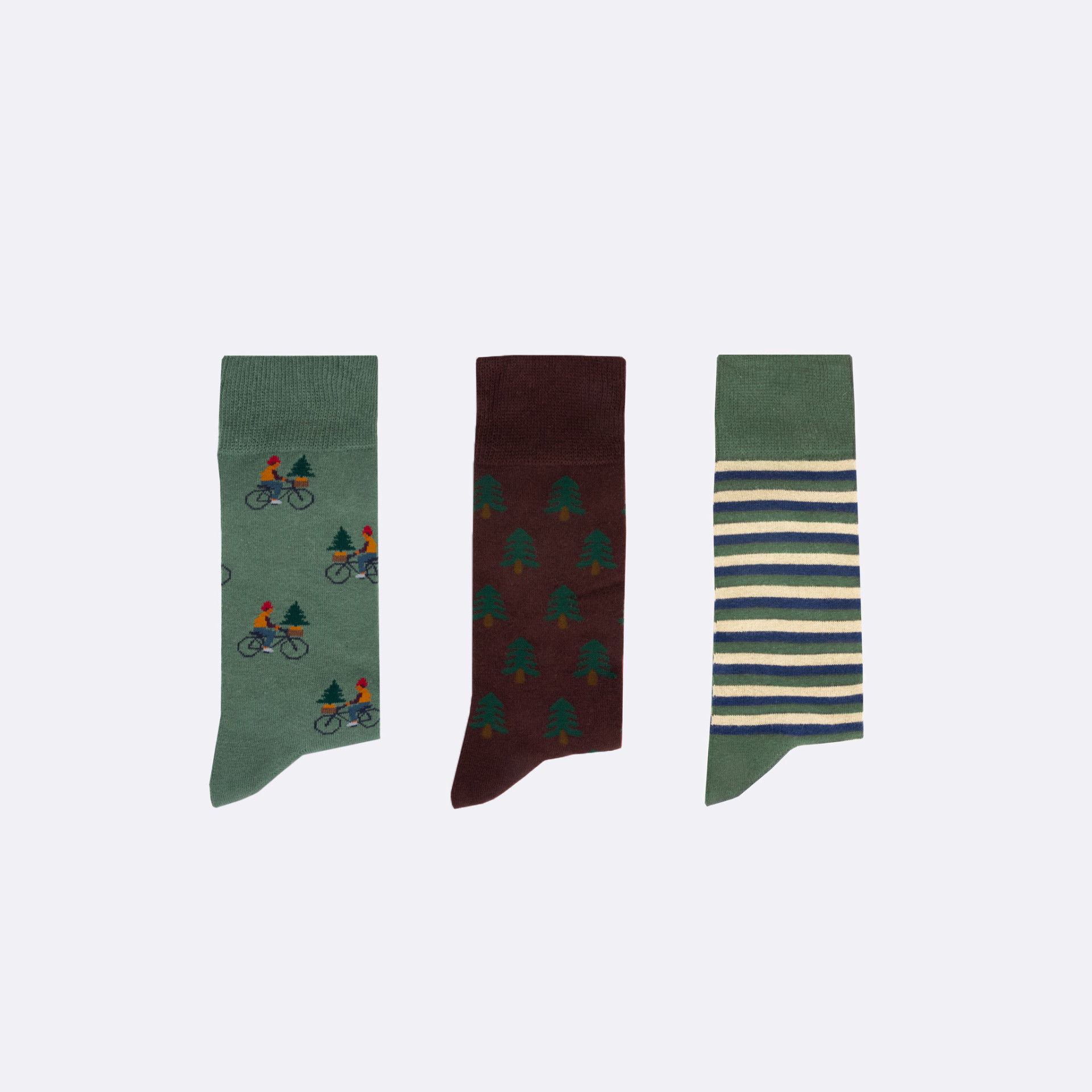 Chaussettes vert foncé & multicolore végan en coton et polyester recyclé - modèle Socks x3