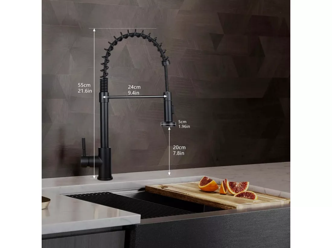NETTLIFE Robinet de Cuisine avec Douchette Extractible Mitigeur Cuisine Bec Rotatif Mitigeur d'Évier haute pression avec 2 types de jets ，Noir