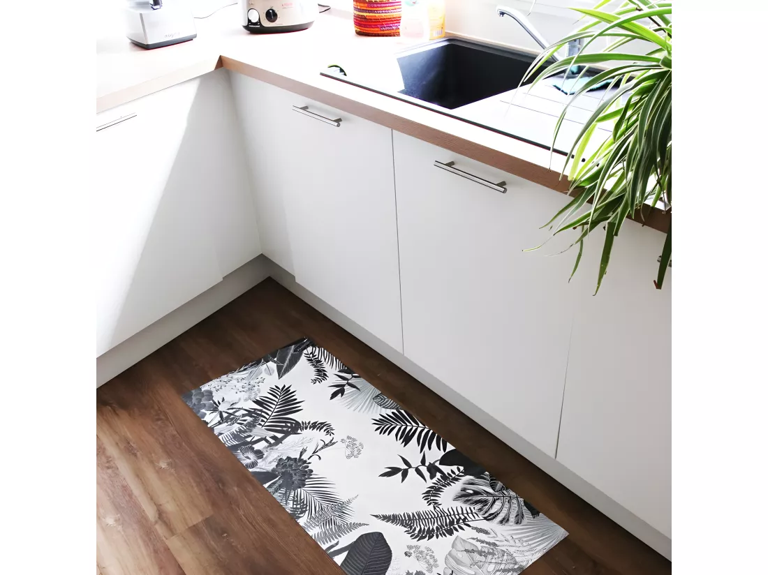 Tapis Vinyle Large l120xH200cm - Végétal Black & White - Vinyle