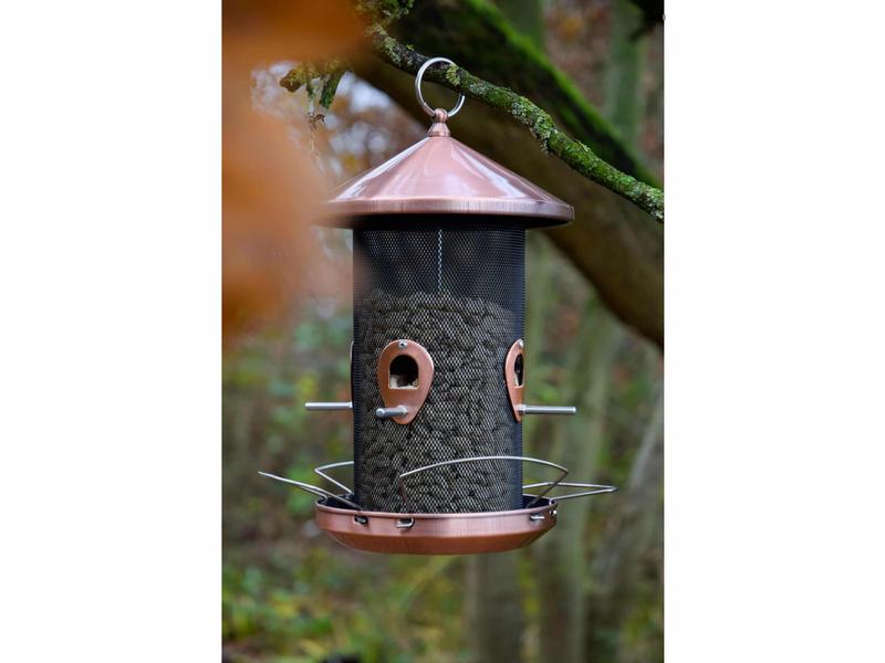 dobar Futterspender XXL, 20 x 20 x 32 cm, Metall, Kupfer Futtersäule zum Aufhängen