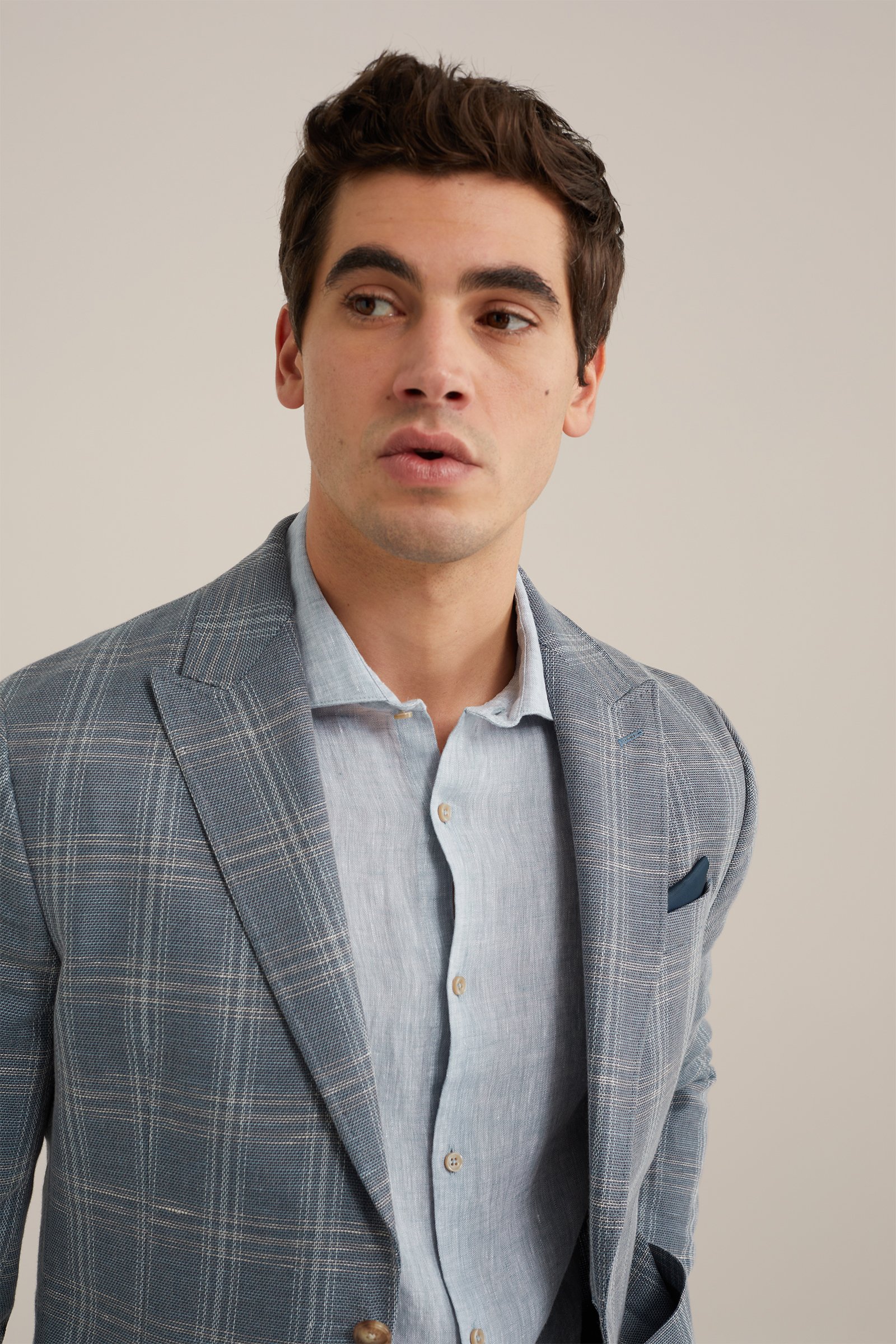 slim fit blazer met dessin Van Gils Grijsblauw