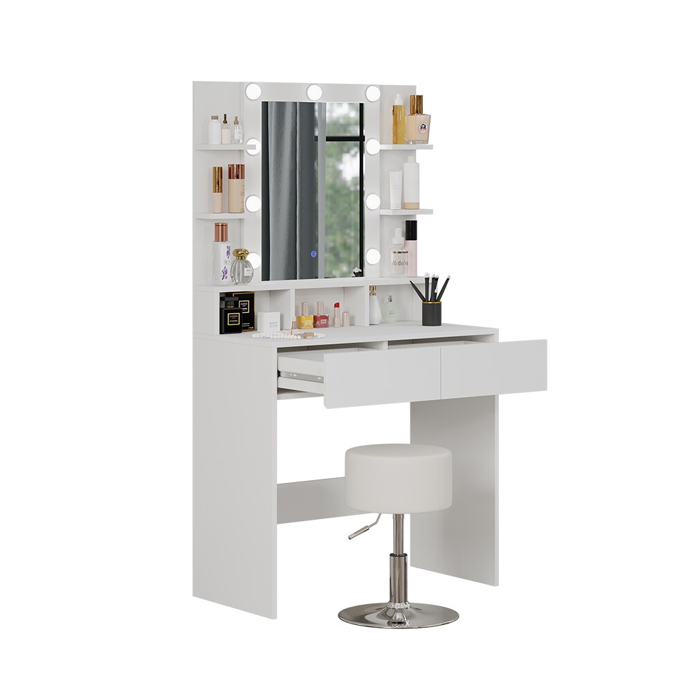 Vicco Schminktisch Taylor 80 x 146,5 cm Weiß modern LED Spiegel Hocker Frisiertisch