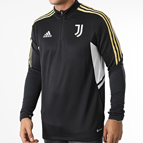 Sweat Col Zippé A Bandes Juventus HA2641 Noir