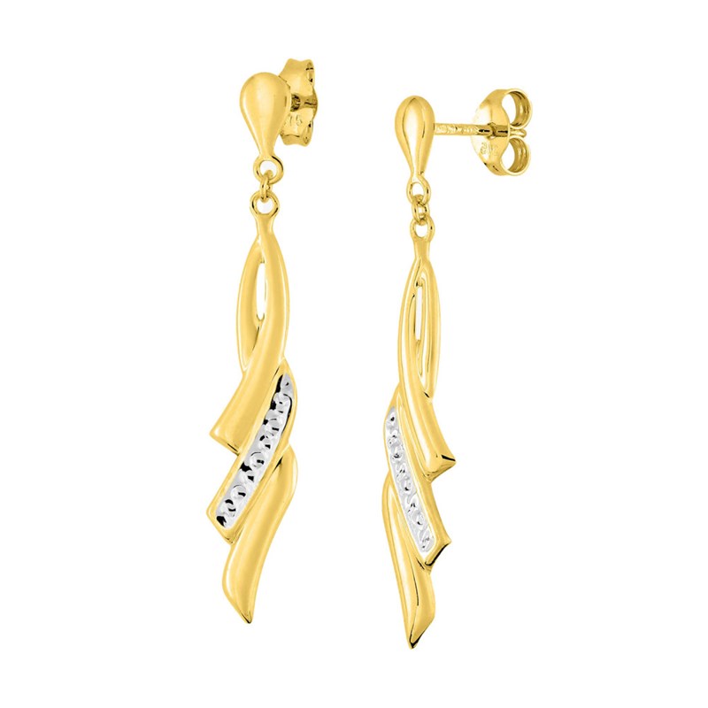 Boucles d'oreilles bicolores pendantes femme - Oxydes de zirconium - Or 9 Carats