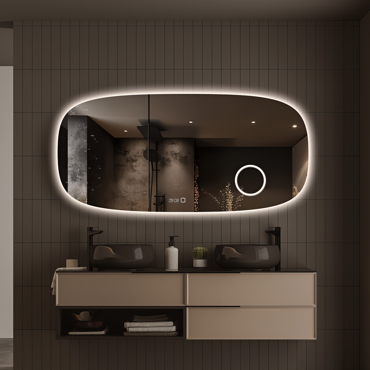 Saniclear Shave Deens ovale spiegel 160x75cm met verlichting, verwarming en vergrootglas