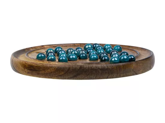 Solitaire rond avec billes de verre en bois marron d22x2h