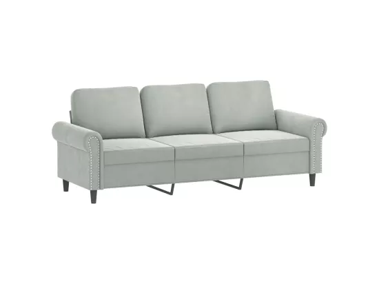 Canapé 3 places avec oreillers gris clair 180 cm velours