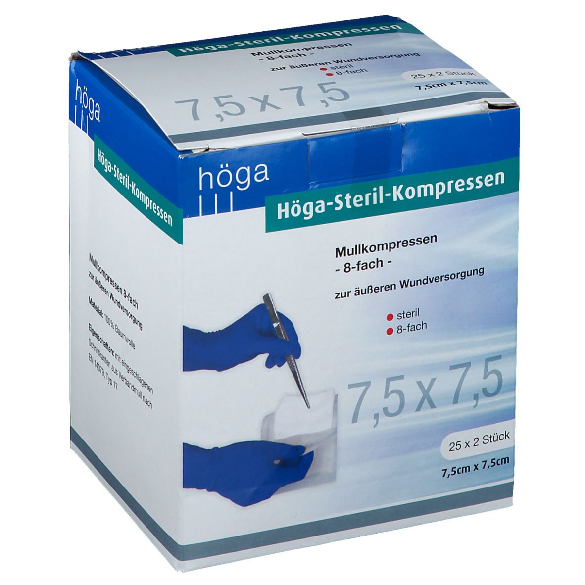 Höga Sterile Mullkompressen 7,5 x 7,5 cm 8-fach