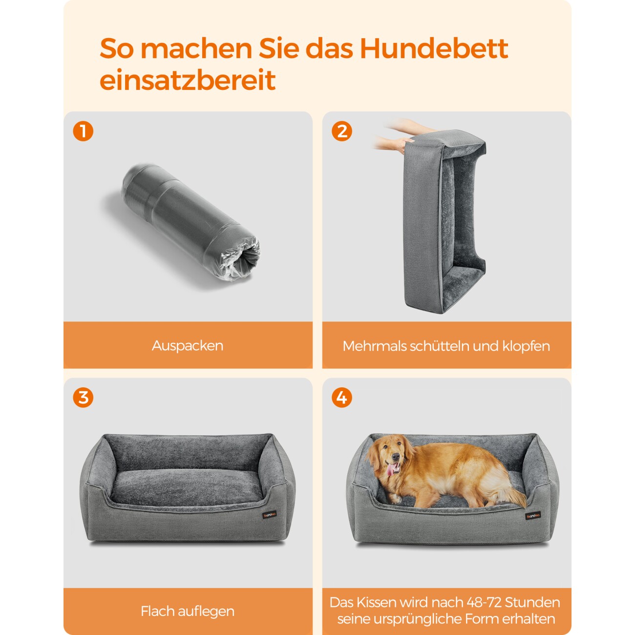 FEANDREA Hundebett in Leinenoptik, Hundekorb, erhöhte Ränder, rutschfeste Unterseite, Bezug abnehmbar waschbar