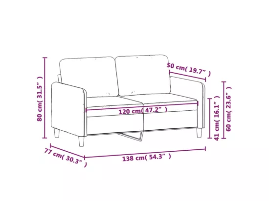 Canapé à 2 places Rouge bordeaux 120 cm Tissu
