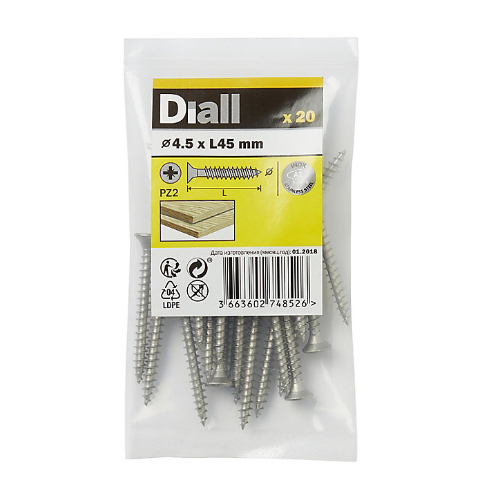 Vis à bois en acier inoxydable A2 pozidriv 4.5x45 mm - 20 pièces