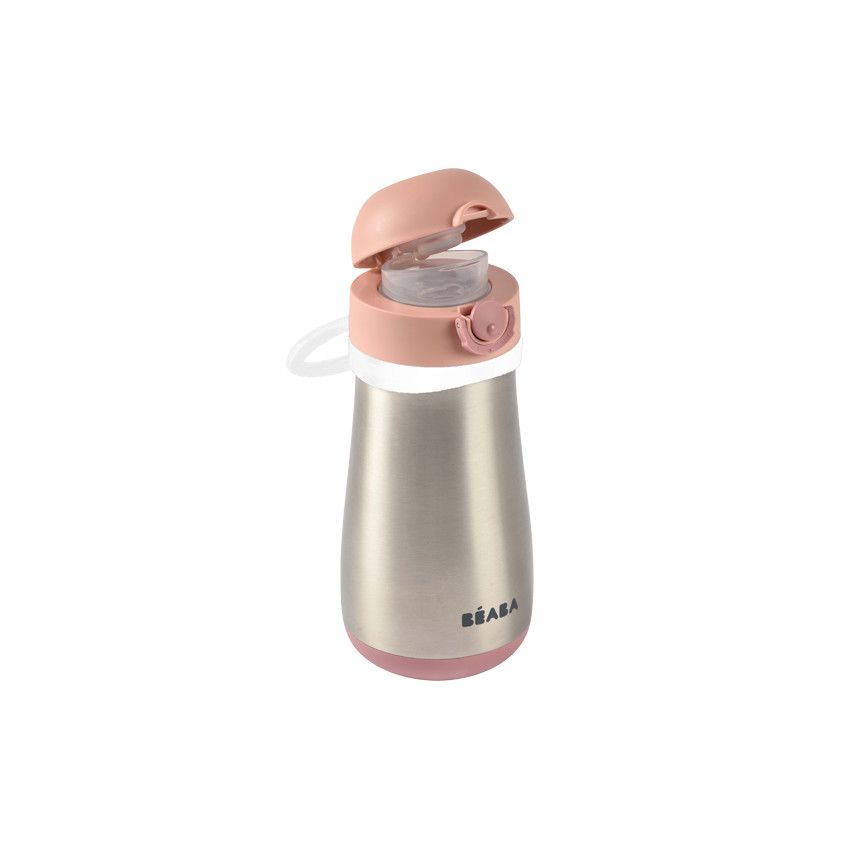 Gourde en inox 350 ml + anse amovible - Vieux rose - Ecru